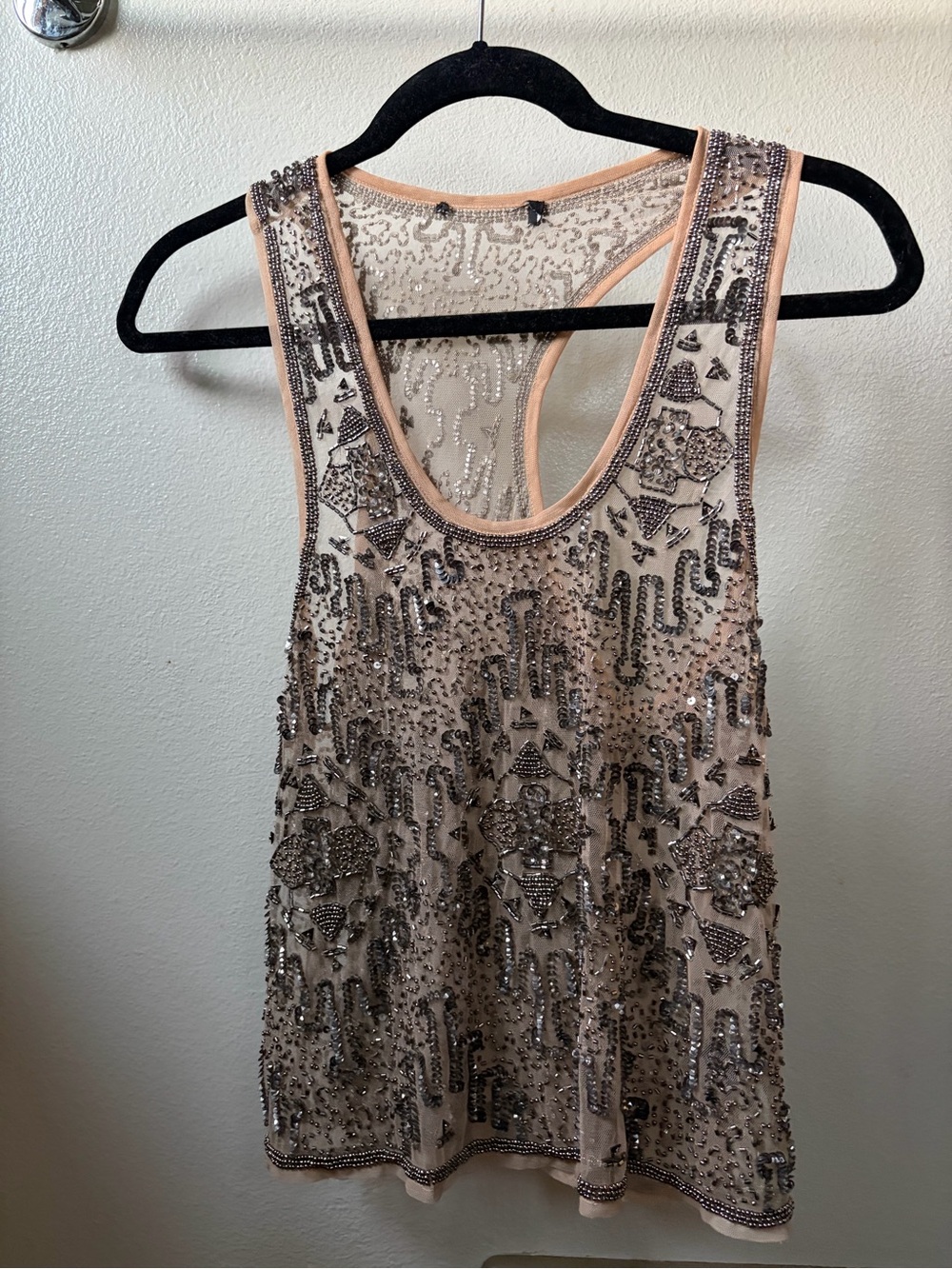 Beaded Sleeveless Tank Top - Blush Pink